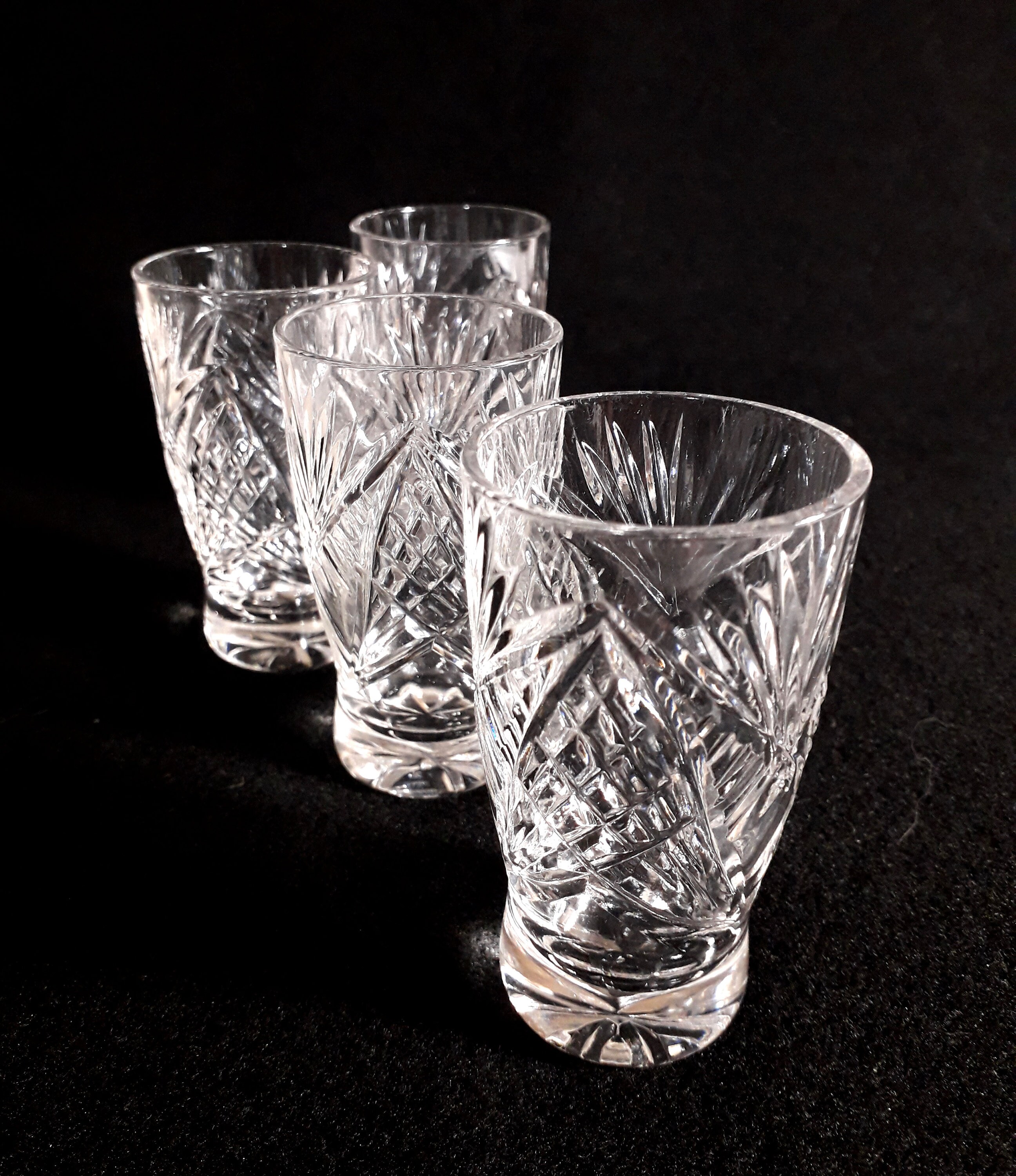 Set of 4 lead crystal vodka shot glass Czech vintage carved Etsy