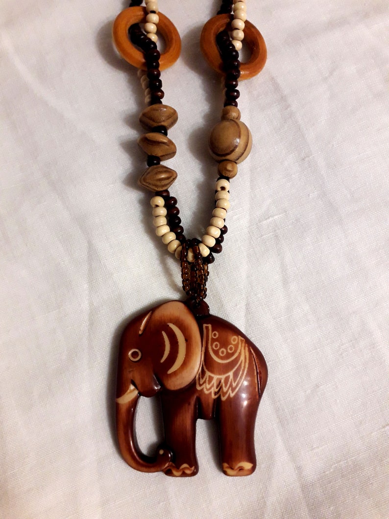 Large Wooden Elephant Pendant Brown Wood Boho Necklace Indian - Etsy