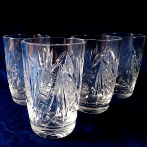 Set of 4 lead crystal vodka shot glass Czech vintage carved liquor glasses Retro drinkware Man cave decor Luxury barware Valentine&#39; Day gift