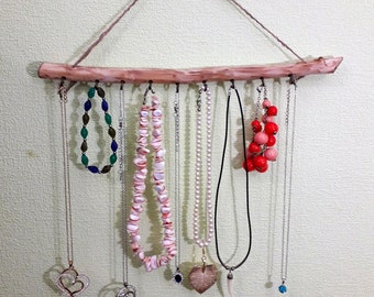 Driftwood jewelry organizer Wall hanging necklaces bracelets earrings display Custom jewelry holder Rustic wall decor Natural Christmas gift