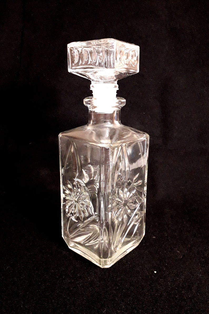 Vintage Lead Crystal Square Decanter Bohemian Serving Whiskey Carafe