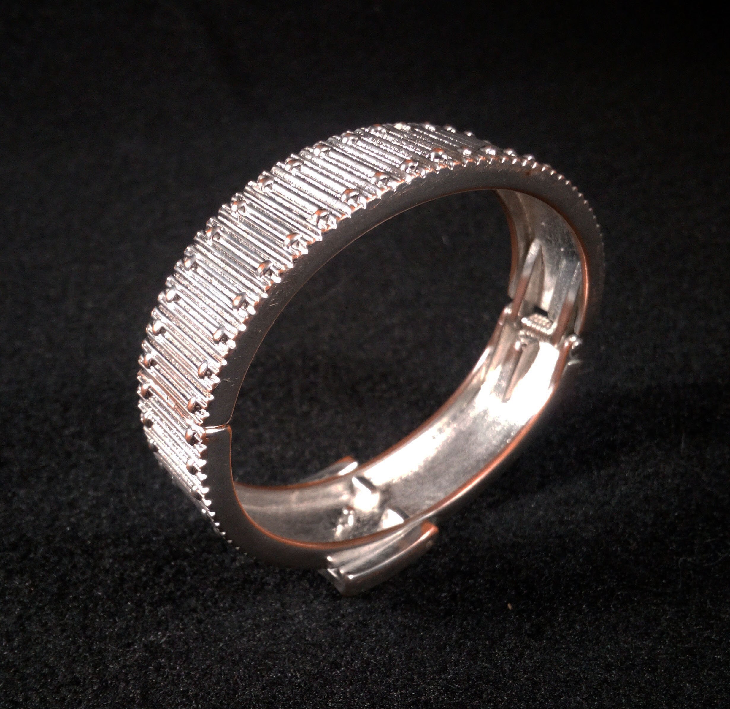 Hinge bangle bracelet for women Oval silver tone metal cuff Etsy