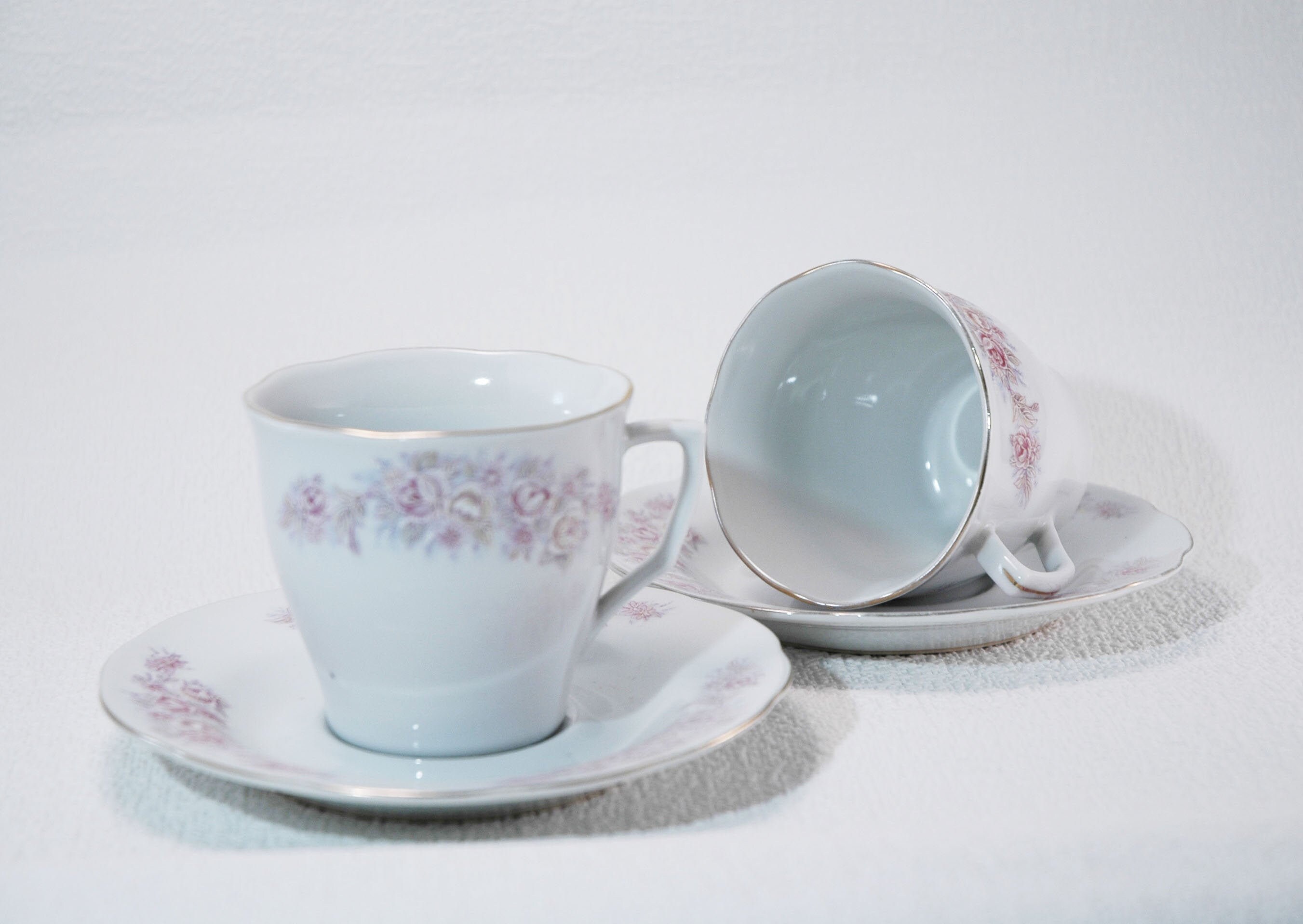 Vintage chinese porcelain tea cups and saucers White floral Etsy