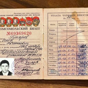Komsomol-lidkaart Vintage Lenins verzamelobject Document echt persoon USSR retro VLKSM-kaartje 1982