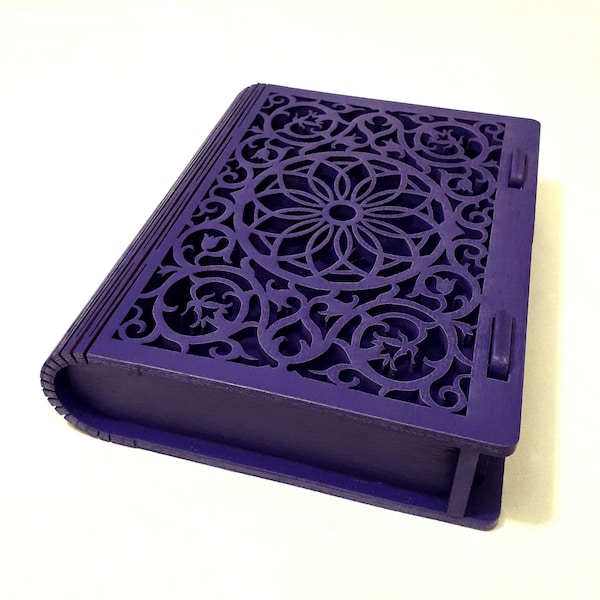 Violet laser cut wood mandala box Colorful tarot card box Jewelry storage Purple trinket box with floral lid Witch altar Christmas gift