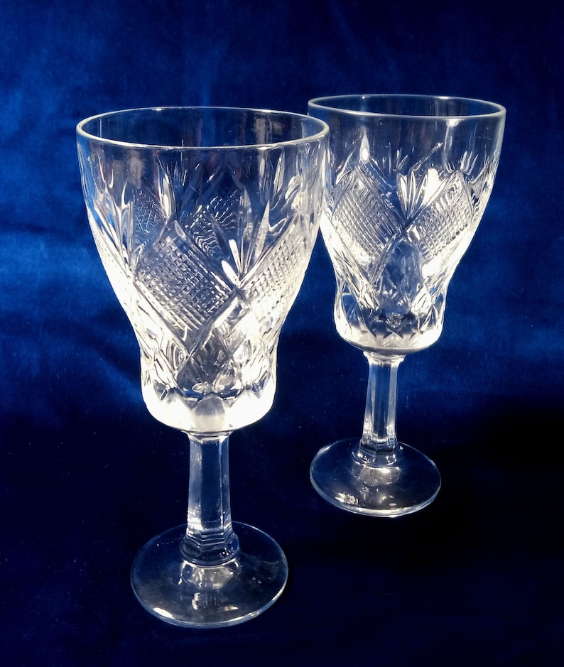 5 Vintage Cut Crystal Glasses Soviet Carved Goblet 2 Oz Luxury Etsy