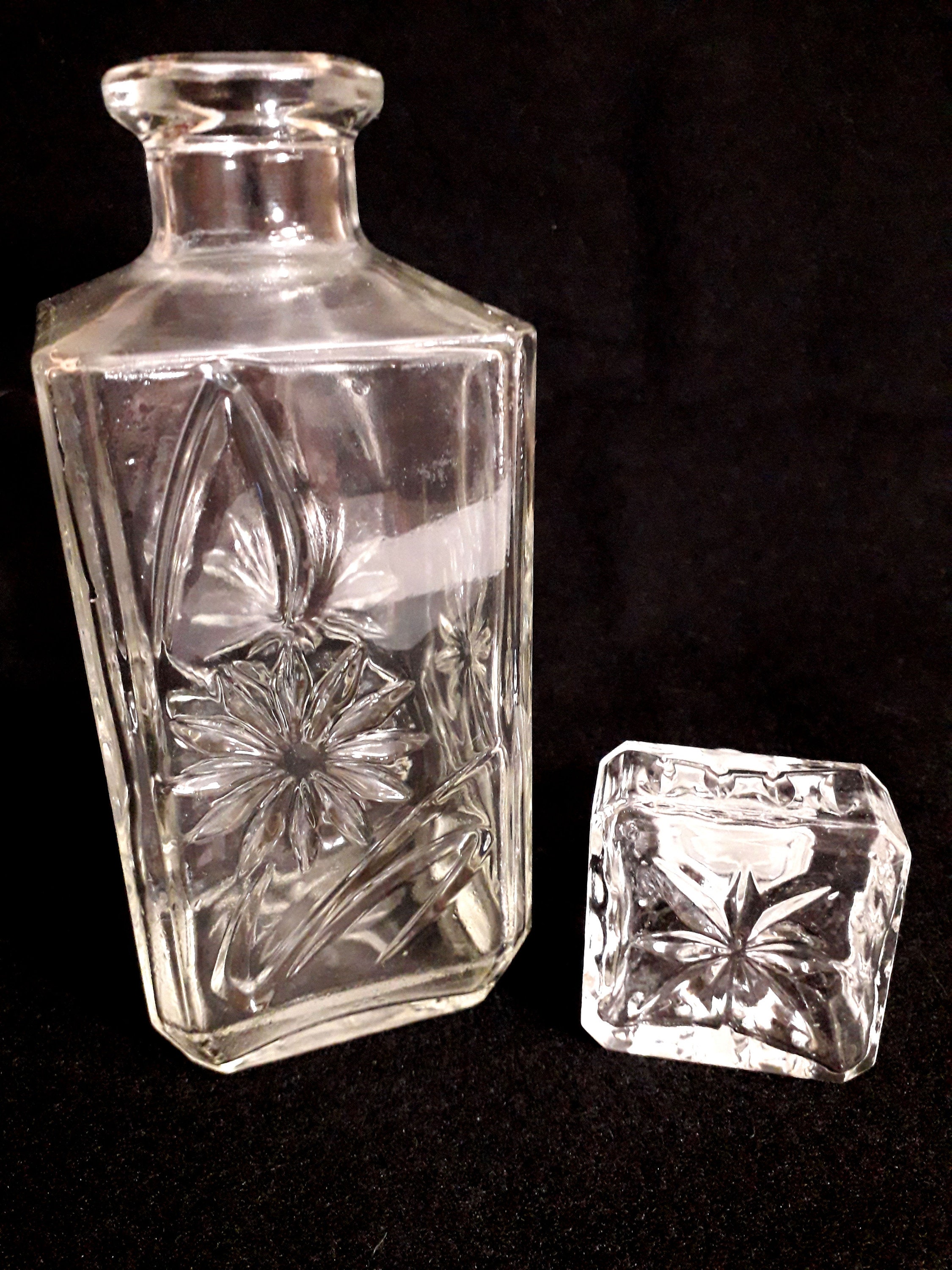 Vintage Lead Crystal Square Decanter Bohemian Serving Whiskey Carafe