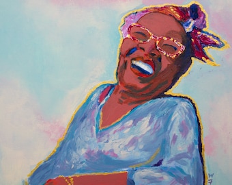 Elder Black Woman Laughing - Black Culture Wall Art from Original Acrylic Painting