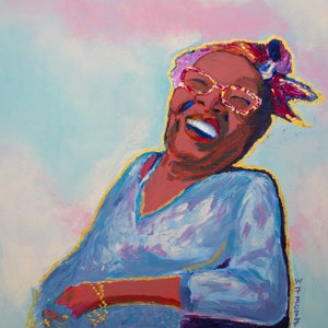 Elder Black Woman Laughing - Black Culture Wall Art from Original Acrylic Painting