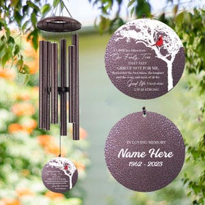 Campanas de viento conmemorativas personalizadas, campanas de viento cardenal, campana de viento de homenaje grabada de 36 pulgadas para exteriores, regalo de recuerdo, campana de viento de tono profundo
