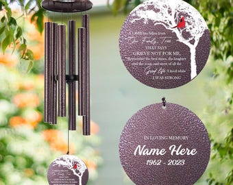 Personalized Memorial Wind Chimes,Cardinal Wind Chimes,36 inch Engraved Tribute Wind Chime outdoor,Remembrance Gift, Wind Chime Deep Tone