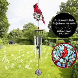 Memorial Wind Chimes Personalized, Cardinal Wind Chimes, red cardinal memorial gift for loss of mother, Sympathy Gifts for Loss of Loved One