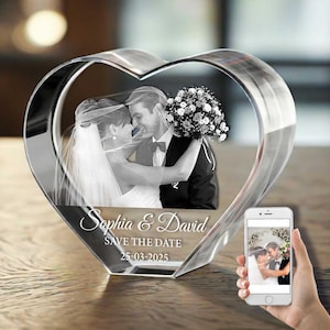Personalized Anniversary 3D Engraved Crystal Photo Gift, Wedding Gift for Couple, 3D Crystal Photo with Light, Gift for her