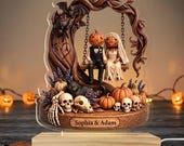 Personalized Pumpkin Couple Night Light Halloween Wedding Gift Custom Skeleton Table Lamp Spooky Wedding Gift Halloween Anniversary Decor