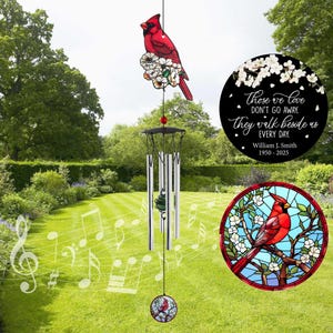 Personalized Memorial Wind Chimes, Cardinal Wind Chimes, Sympathy Gifts for Loss of Loved One, Flower Memorial gift for loss of mother