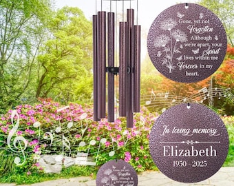 Personalized Sympathy Wind Chimes, Made in USA, Cardinal Memorial Gift, Funeral Gift for Loss of Soul, 30 36 45 Inch Large Metal Windchimes