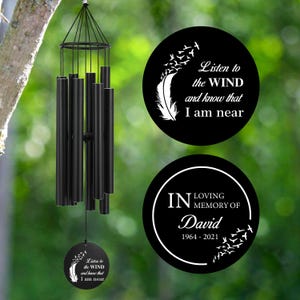 Personalized Memorial Wind Chime: Sympathy Gift, Black Aluminum, 36 Inch