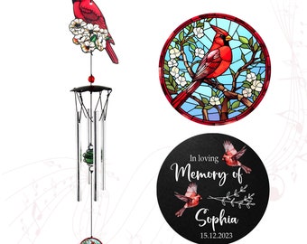 Personalized memorial Cardinal wind chime, Custom red bird wind chime, Remembrance Sympathy Loss of Father Gift, Memory of Loved One Gift