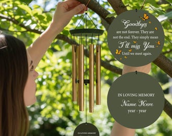 Butterfly Memorial Wind Chime, Goodbyes Are Not Forever, Personalized Sympathy Gift, Custom Name Bereavement, Remembrance Chime, Texas Made