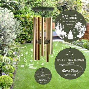 Memorial Wind Chimes Personalized, Fish boat memorial wind chimes, Loss of Father/GrandFather Sympathy Gift, In Memory Windchime for Outdoor
