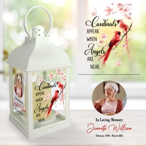Personalized Memorial Lanterns for Loss of Mother, Cardinal Lanterns Sympathy Remembrance Gifts LED Candle, Garden Decoration Lantern Indoor