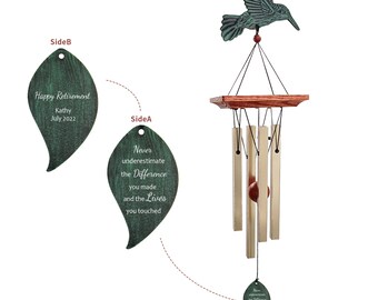 Carillons éoliens de retraite personnalisés, carillon éolien colibri, cadeaux de retraite personnalisés pour enseignant, collègues, infirmière, cadeau personnalisé pour papa/maman.