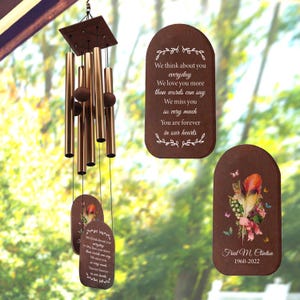 Personalized Memorial Wind Chimes,Friend Sympathy Gifts Flower,Custom Remembrance Wind Chime, Bereavement Gift, Outdoor Wood Windchimes