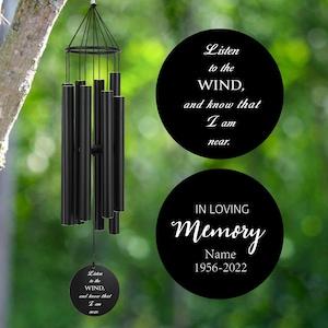 Personalized Memorial Wind Chime: Black Aluminum, Sympathy Gift