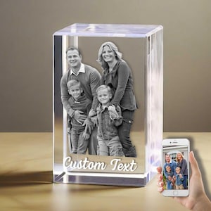 Personalized 3D Engraved Crystal Photo Gift, Custom Laser Engraved Etched Picture Crystal Brick Cube, Anniversary Gift, Father&#39;s Day Gift