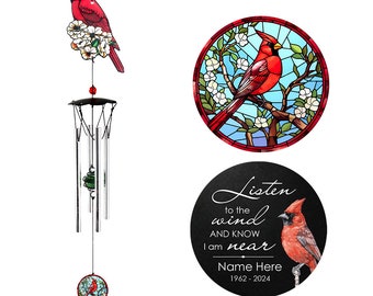 Custom red bird wind chime, Memory of Loved One Gift, Personalized memorial Cardinal wind chime,  Remembrance Sympathy Loss of Father Gift