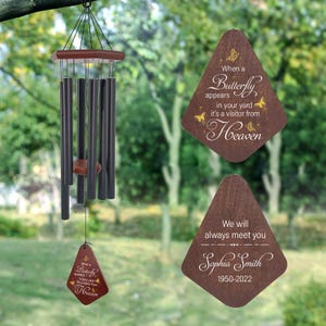 Personalized Memorial Wind Chimes, Gold Butterfly  Sympathy Wind Chimes for Outdoors, Remembrance Memorial Gift, In Memory of Loved one