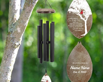 Personalized Memorial Wind Chimes, Custom Sympathy Wind Chimes Outdoor, Loss Mom/Dad memorial Gift, Cardinal funeral Windchimes