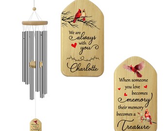 Personalized Cardinal Wind Chimes Outdoor,26 Inch Memorial Wind Chime Deep Tone,sympathy wind chimes personalized,memorial windchimes