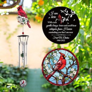 Kardinal-Denkmal-Windspiel, 24-Zoll-Windspiele-personalisiertes, rotes Vogel-Windspiel, Beileidsgeschenk, Erinnerungs-Windspiel, Trauergeschenk