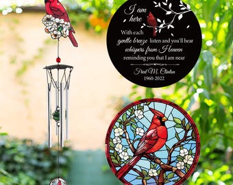 Cardinal Memorial Wind Chimes,24&quot;  Wind Chimes Personalized, Red Bird Windchime, Sympathy Gift, Remembrance Wind Chime, Bereavement Gift
