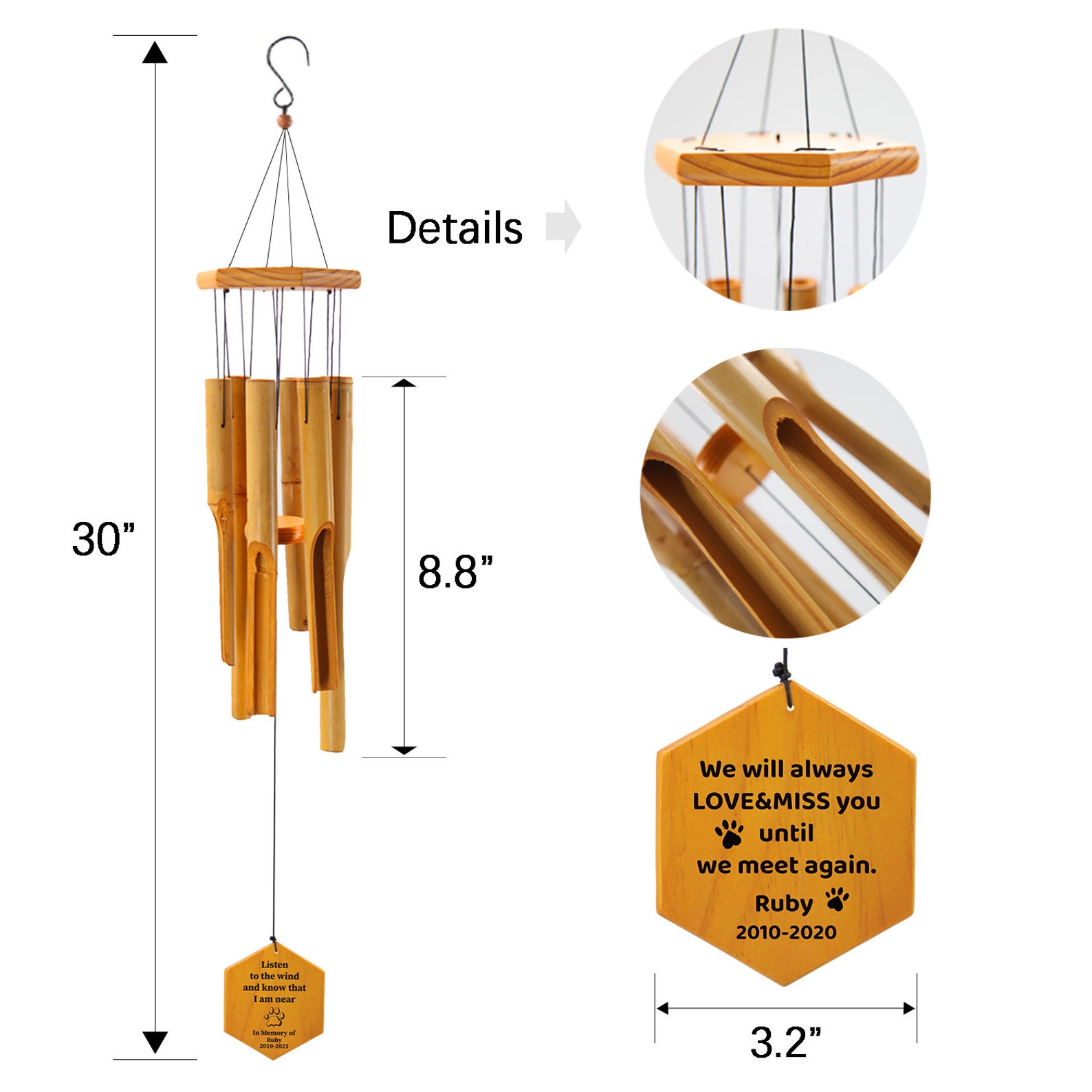 Personalized Bamboo Wind Chimes 30custom Pet Memorial Etsy
