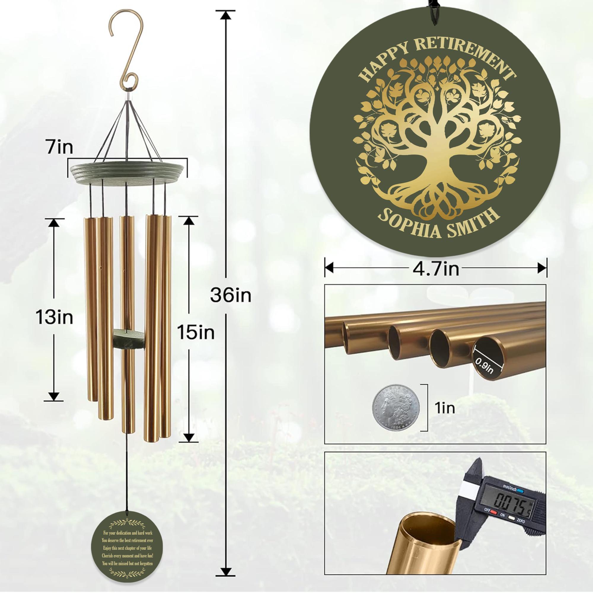 Portho Windspiel „Baum Des Lebens“ – Bronzefarben, 76 Cm, Mit Gravur, Geschenk Für Ruhestand