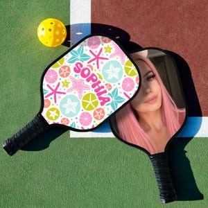 Custom Pickleball Paddle, Personalized Photo Name Paddle Gift for Friends, Unique Birthday Pickleball Racket Gift, Tropical pattern