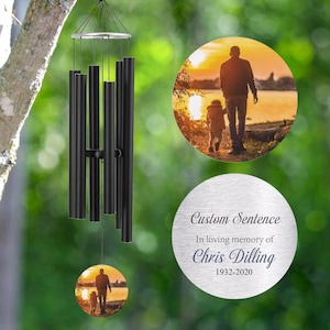 Memorial Wind Chimes Personalized,Outdoor Deep Tone Wind Chime with Photo,Sympathy Gift, Remembrance Wind Chime, Bereavement Gift