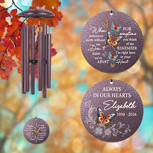Memorial Butterfly Wind Chimes Personalized, Sympathy wind chimes Gift After Loss of Loved One, Garden Decor Outdoor In Memory of MOM, NANA