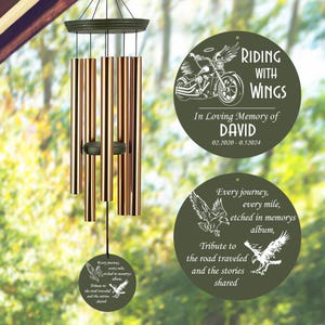 Personalized Memorial Wind Chimes: Eagle & Motorcycle Sympathy Gift