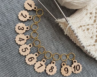 Breirijtellers set 1-10, houten genummerde voortgangsmarkeerders voor haken.