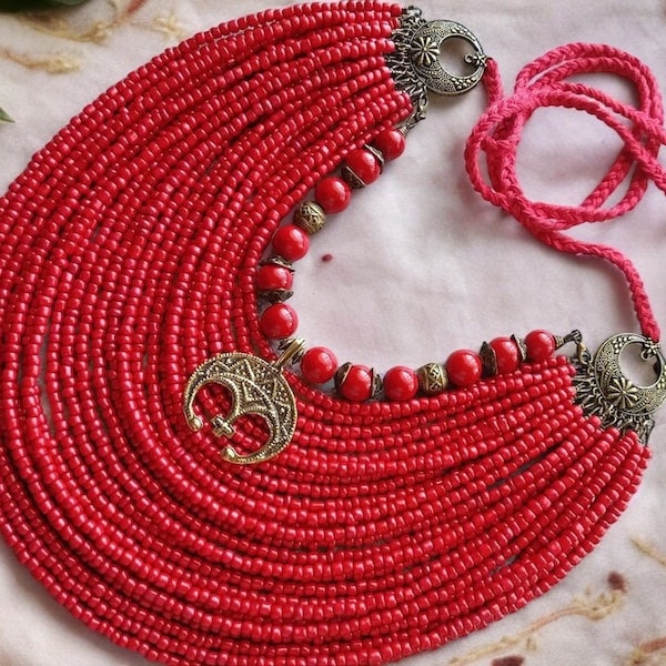Folk Necklace Red Ukrainian Traditional Coral Jewellery Ethnic Necklace Beads Ukrainian Folk Costume Folklore Art Gift for Women