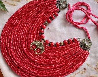 Folk Necklace Red Ukrainian Traditional Coral Jewellery Ethnic Necklace Beads Ukrainian Folk Costume Folklore Art Gift for Women