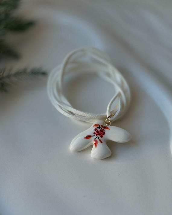 Turtledove White Jewellery with a Handmade Bird Necklace  Ukrainian Seller Ukrainian Folk Necklace Gift for Her for Christmas - Main Image