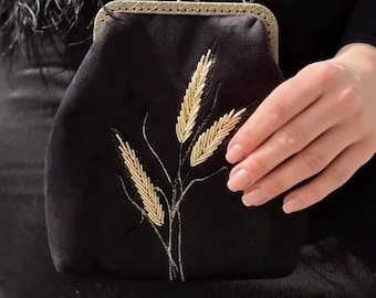 Black Embroidered Clutch Bag, Ukrainian Ethnic Purse