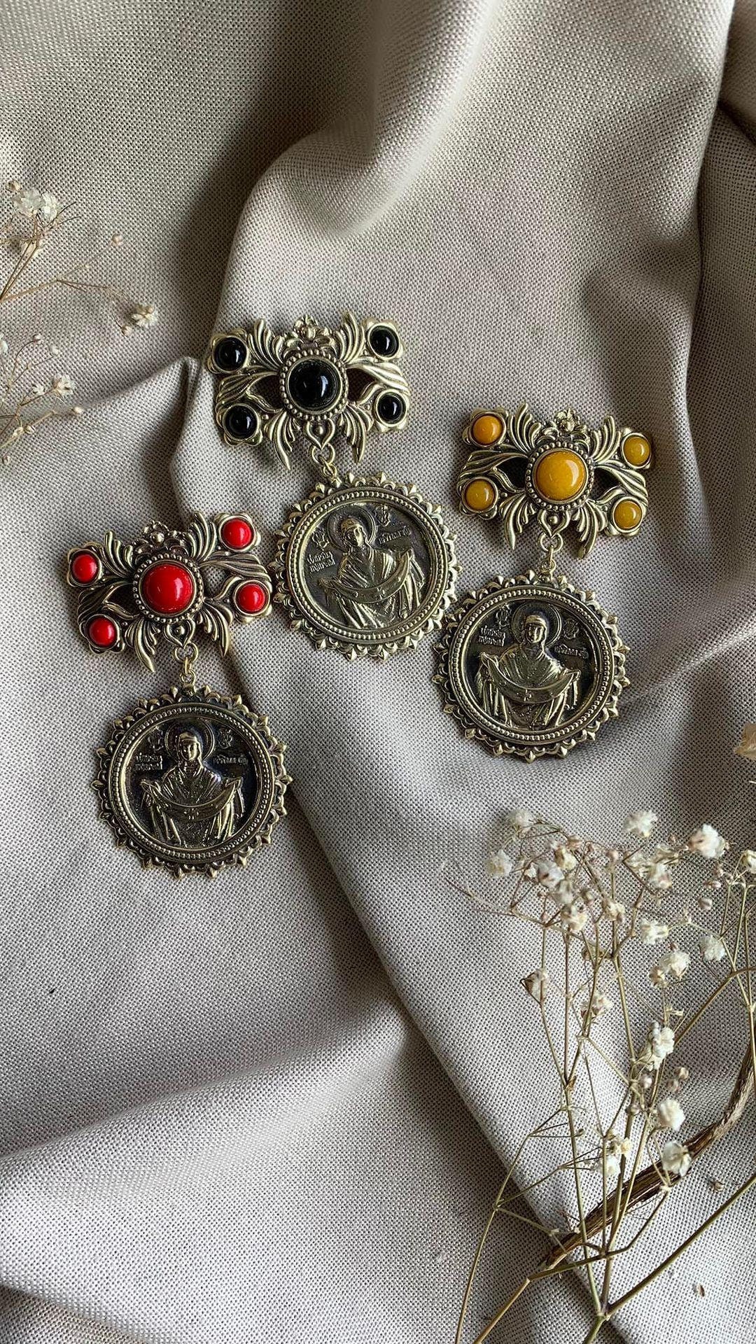 Ukrainian Brass Pendant Holiday of the Intercession Dukach, Ukrainian Traditional Jewelry, Souvenir from Ukraine, Ethnic Necklace, Folk Art