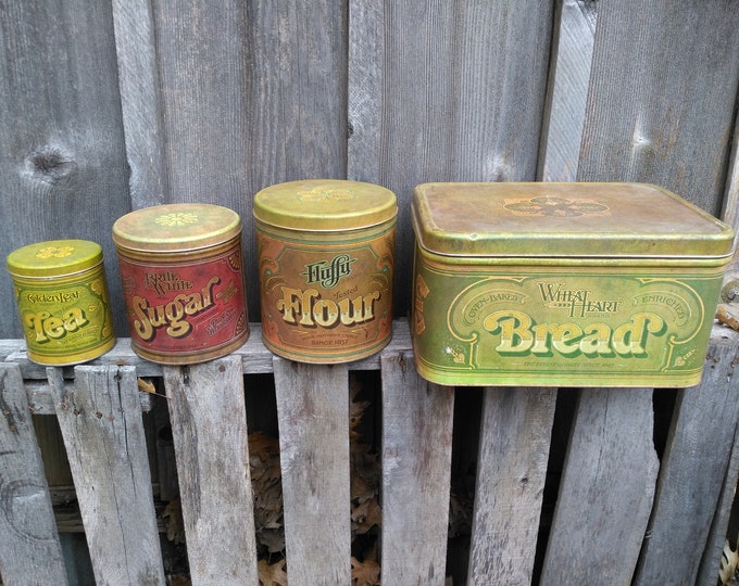 Set of Vintage Kitchen Tins Ballonoff Kitchen Tins Breadbox Flour Sugar