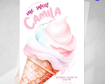Editable ice cream invitation, ice cream invitation, editable canva text, ice cream party, tukit ice cream invitations