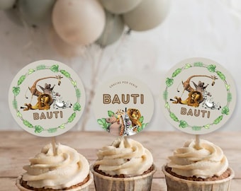 Cupcake topper, multipurpose circle, jungle animals tukit